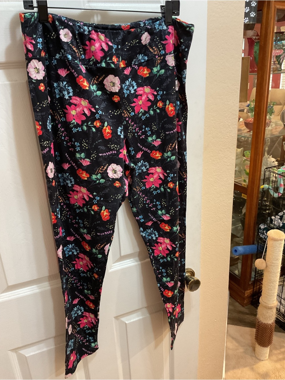 Fabulegs Floral Print Leggings in Black with Pink & Blue Blooms